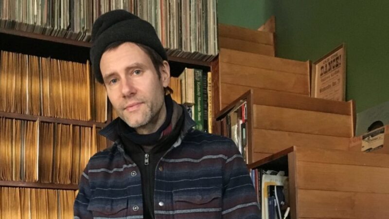 Nathan Salsburg with his rescued record collection